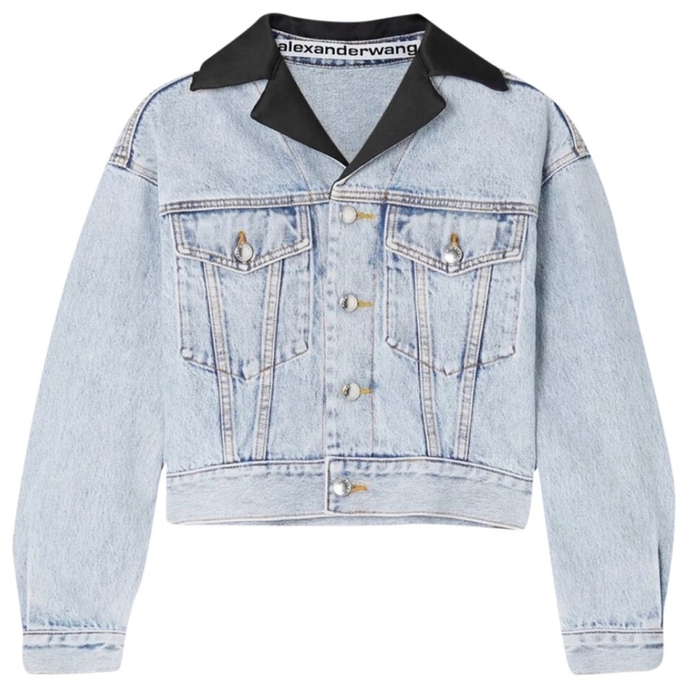 Alexander Wang - TUXEDO COLLAR CROPPED DENIM JACKET IN BLUE Size XXS